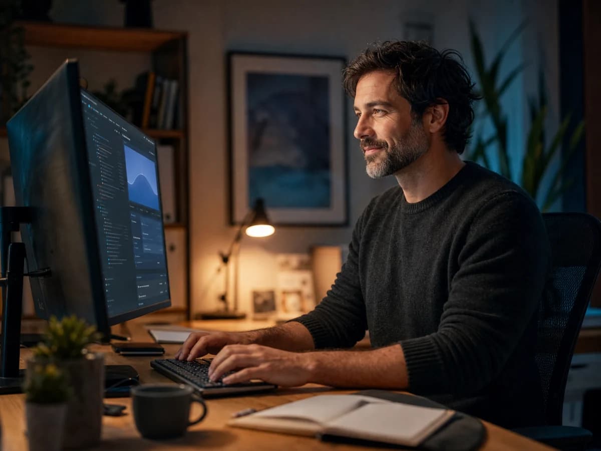 A founder shipping a web product from a focused home studio
